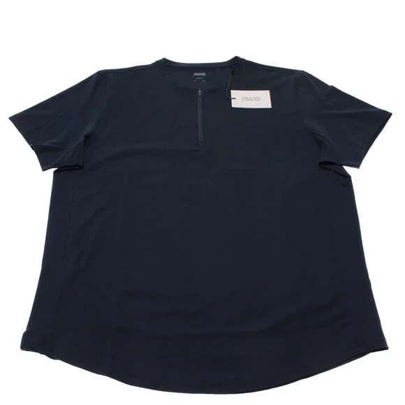 Orchard & Broome NWT Essex Short Sleeve Zip T-Shirt Size L in Blue Cotton Blend